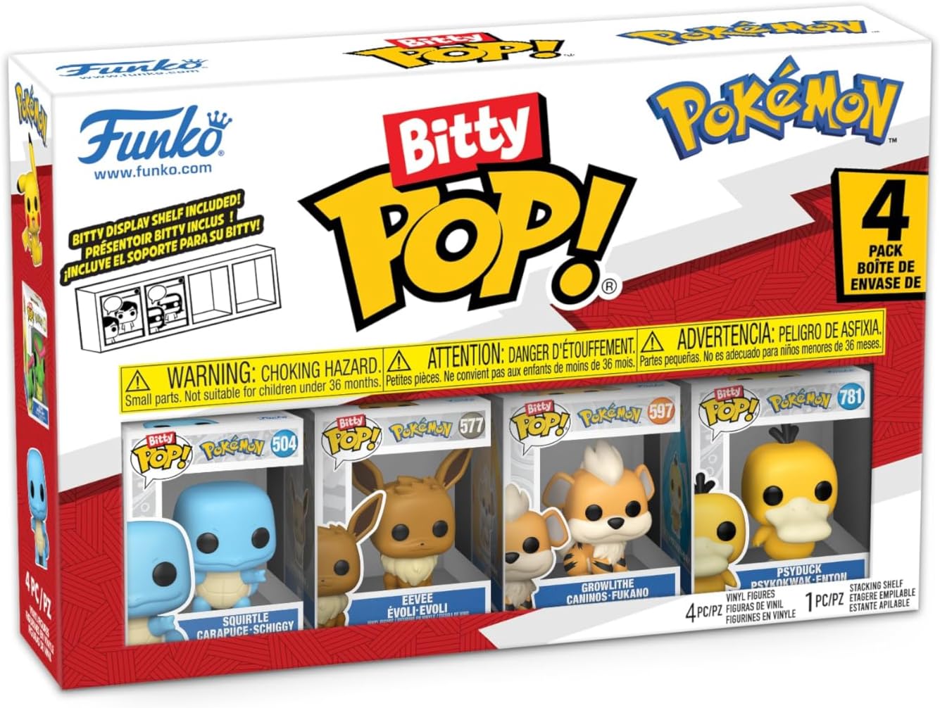 Funko Bitty POP! Pokemon: Squirtle - Eevee - Growlithe - Psyduck - 4 Pac