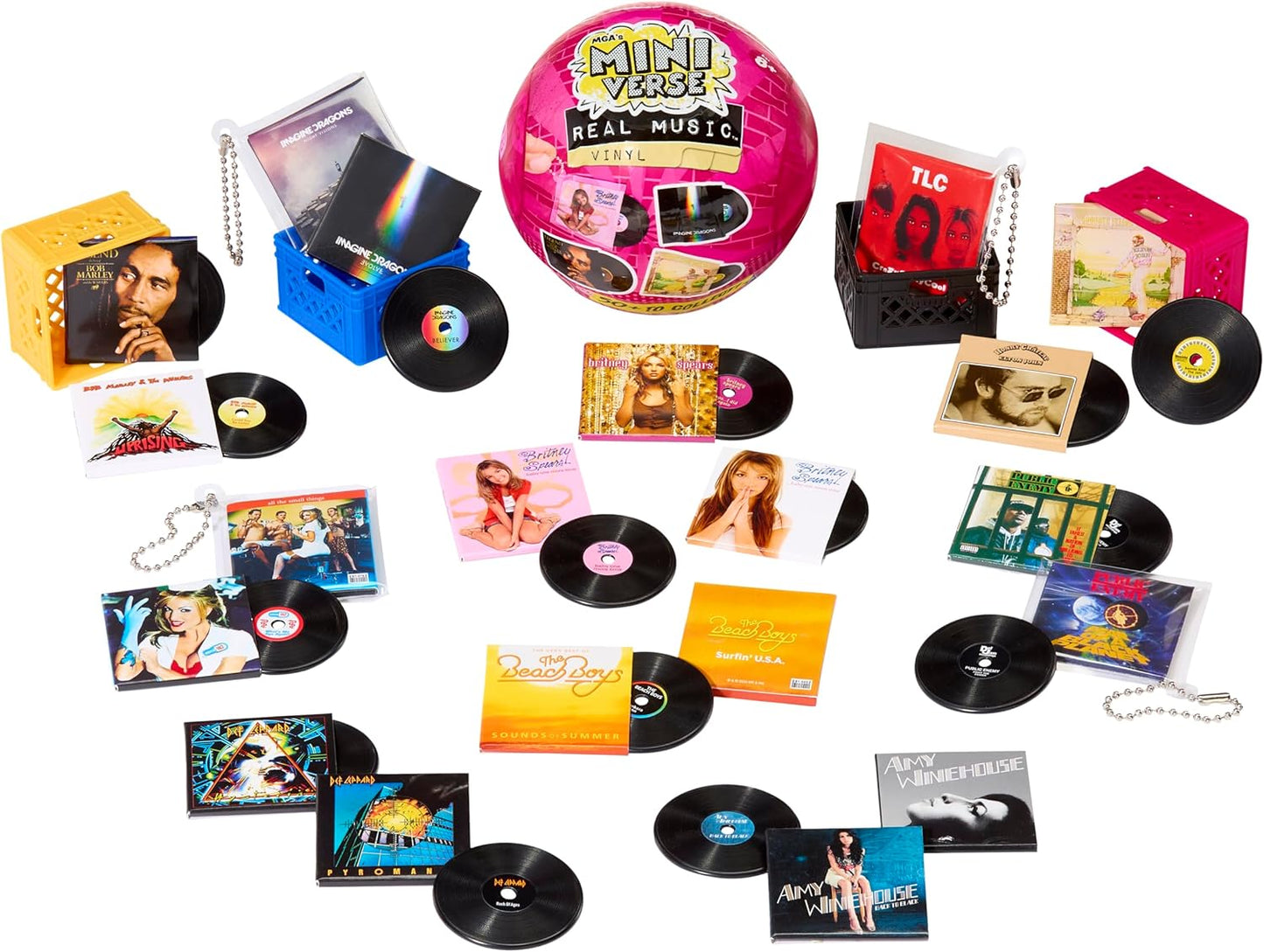 MGA’s Miniverse Real Music Mini Vinyl Records - 4 Playable Mini Records with Sleeves, Storage Crate and Keychain, Compatible with Miniverse Record Player, Suitable for Ages 8+ Years