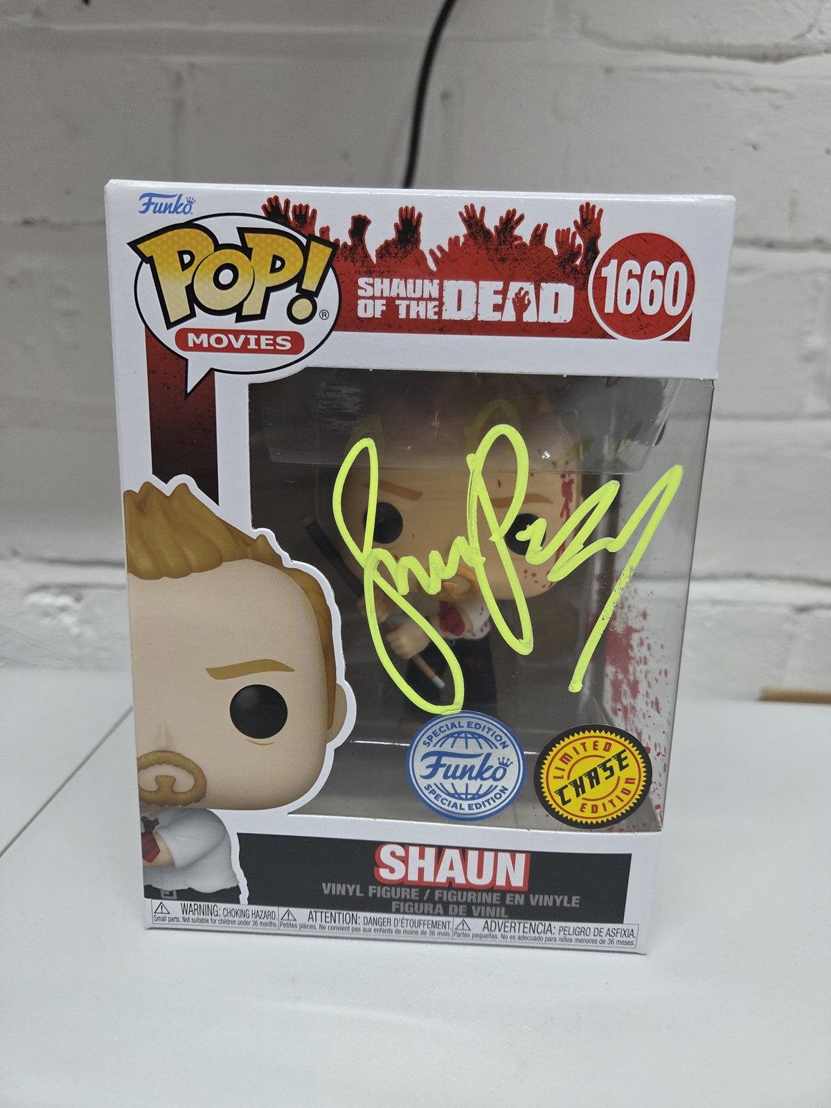 Signed Simon Pegg (Black light pen) Funko POP! Shaun - Chase - With SWAU COA