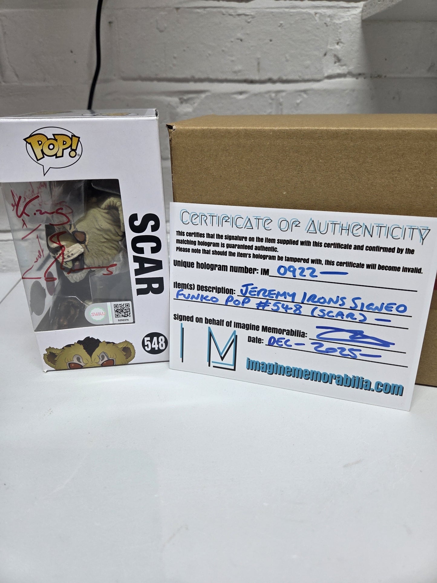 Signed Jeremy Irons Funko POP! Disney - Scar - With SAWU COA