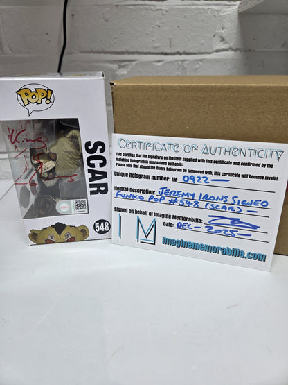 Signed Jeremy Irons Funko POP! Disney - Scar - With SAWU COA