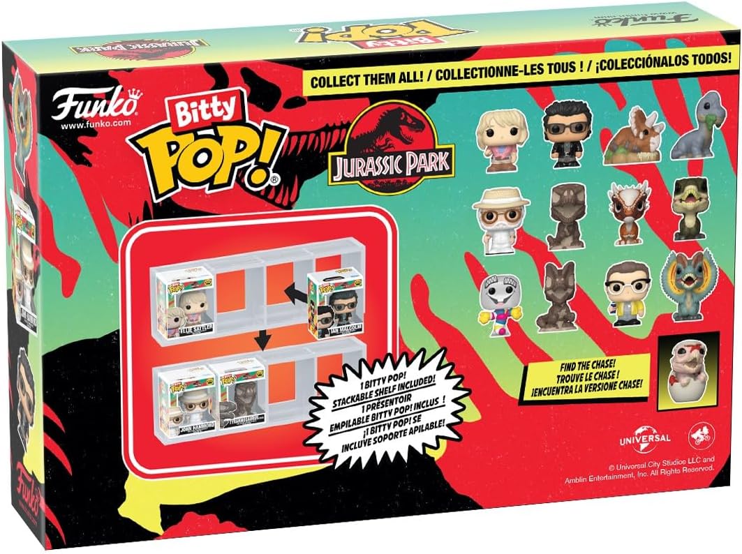 Funko Bitty POP! 4 Pack: Jurassic Park - John Hammond, Tyrannosaurus (Fossil), Stygimoloch, Velociraptor