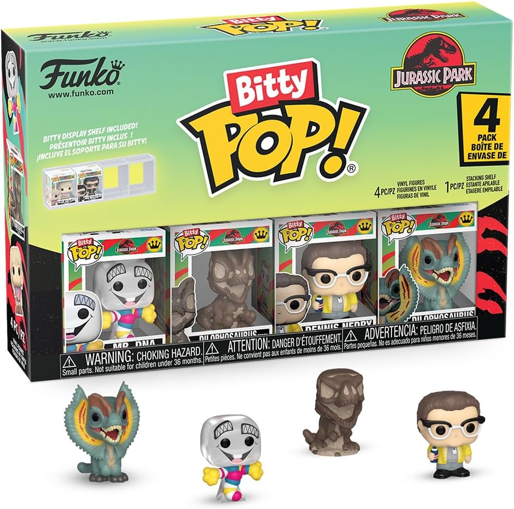Funko Bitty POP! 4 Pack: Jurassic Park - Mr DNA, Dilophosaurus (Fossil), Dennis Nedry, Dilophosaurus