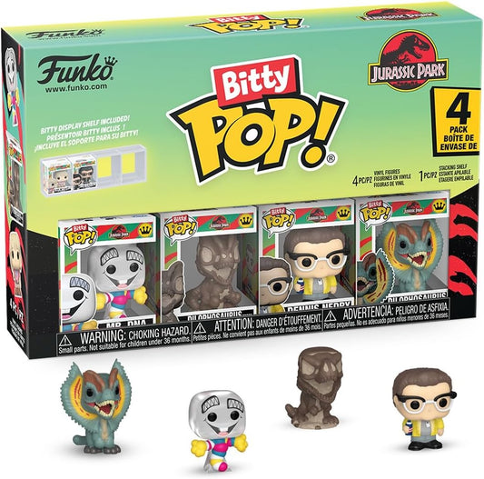 Funko Bitty POP! 4 Pack: Jurassic Park - Mr DNA, Dilophosaurus (Fossil), Dennis Nedry, Dilophosaurus