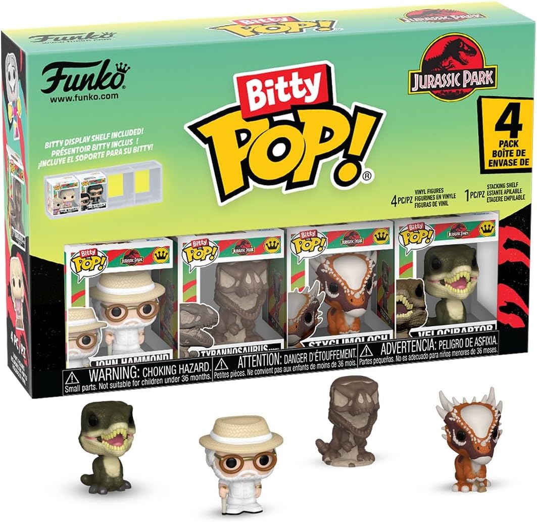 Funko Bitty POP! 4 Pack: Jurassic Park - John Hammond, Tyrannosaurus (Fossil), Stygimoloch, Velociraptor