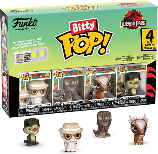 Funko Bitty POP! 4 Pack: Jurassic Park - John Hammond, Tyrannosaurus (Fossil), Stygimoloch, Velociraptor