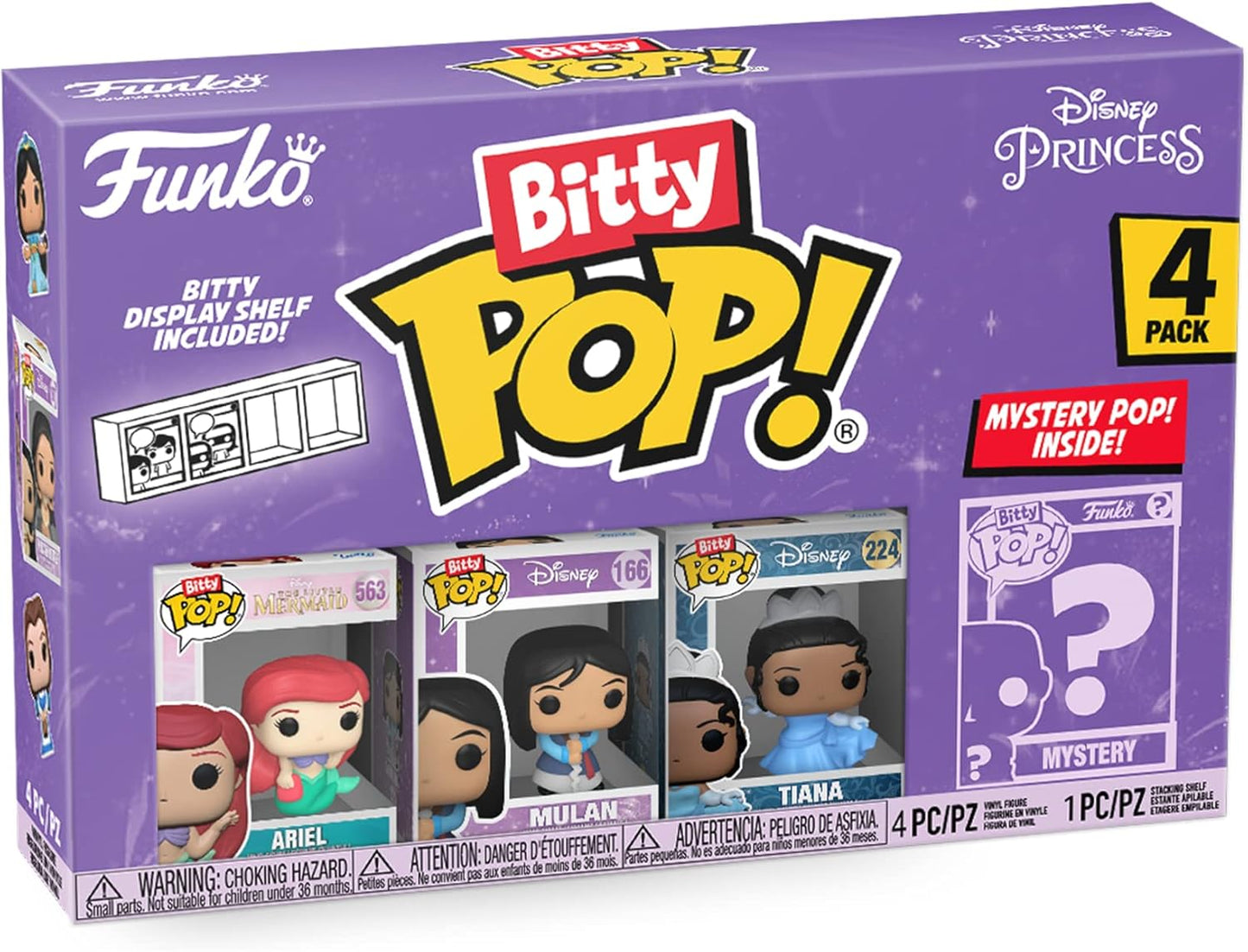Funko Bitty POP! 4 Pack: Disney Princess - Ariel, Mulan, Tiana, Mystery Mini Figure