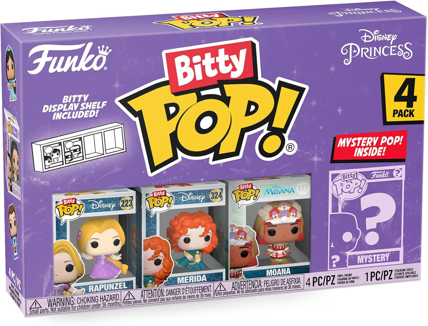Funko Bitty POP! 4 Pack: Disney Princess - Rapunzel, Merida, Moana, Mystery Mini Figure