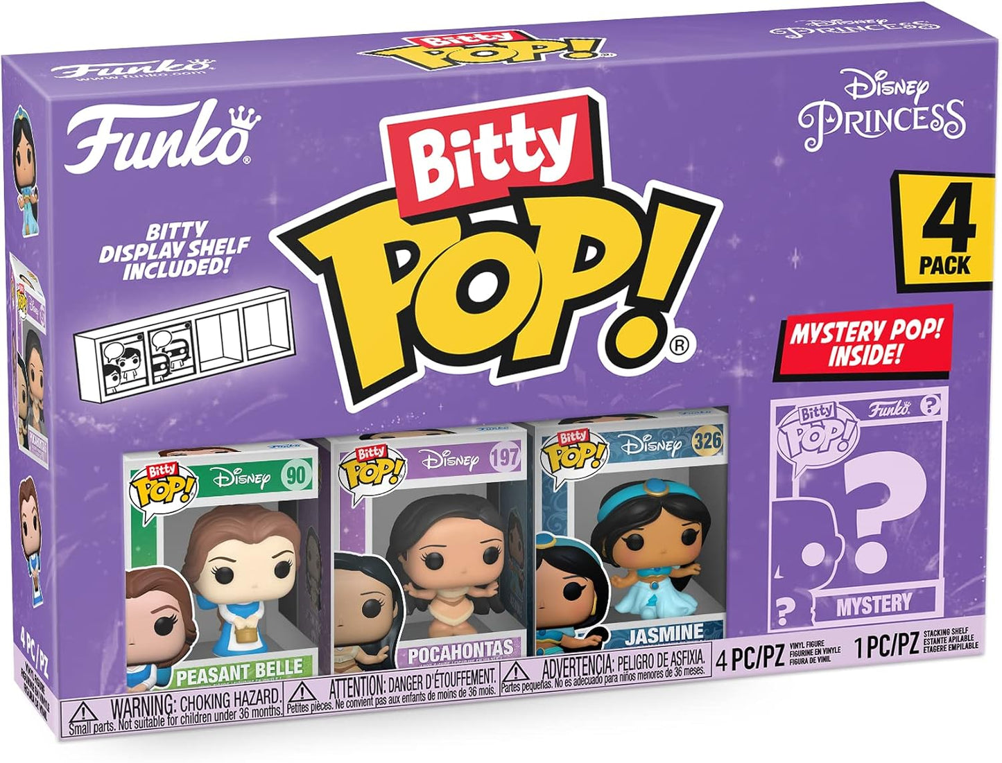 Funko Bitty POP! 4 Pack: Disney Princess - Peasant Belle, Pocahontas, Jasmine, Mystery Mini Figure