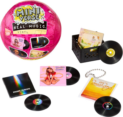 MGA’s Miniverse Real Music Mini Vinyl Records - 4 Playable Mini Records with Sleeves, Storage Crate and Keychain, Compatible with Miniverse Record Player, Suitable for Ages 8+ Years