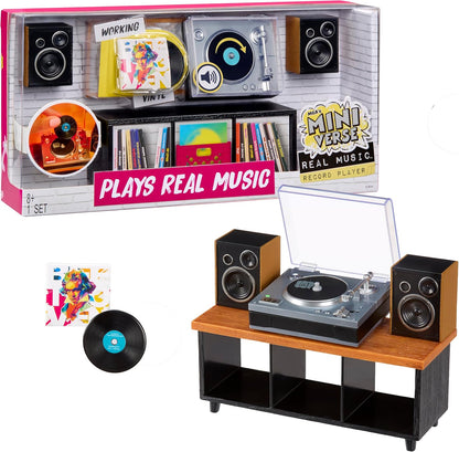 MGA’s Miniverse Real Music Mini Record Player Collectable - Mini Record Player with 1 Vinyl, Furniture Piece and Speakers, Compatible with Miniverse Vinyl