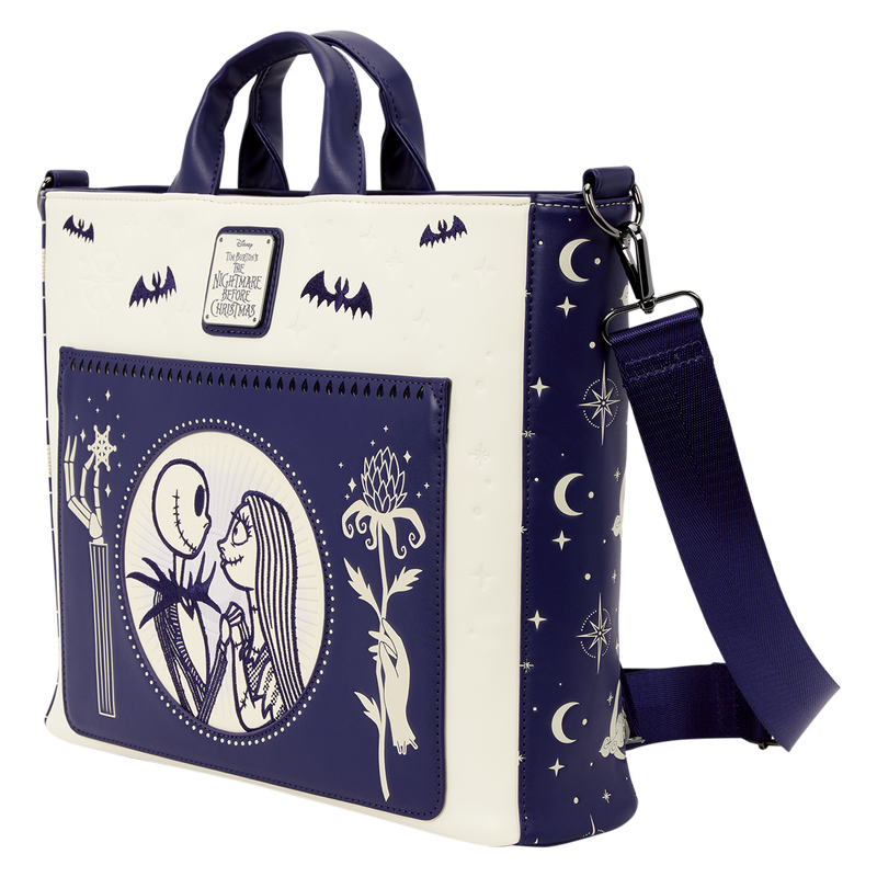 Loungefly - The Nightmare Before Christmas Jack Skellington & Sally Night Sky Convertible Backpack and Tote Crossbody Bag